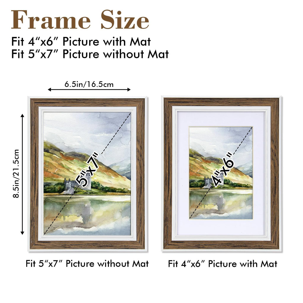 Picture Frame Set of 6, vintage picture frames Rustic Farmhouse Photo Frame, Display with Mat for Decorative on Wall