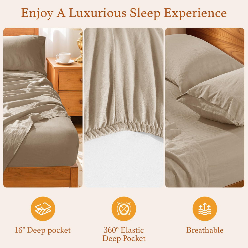 100% Pure Linen Sheets Set, French Linen Flax Bed Sheets 4 Pcs