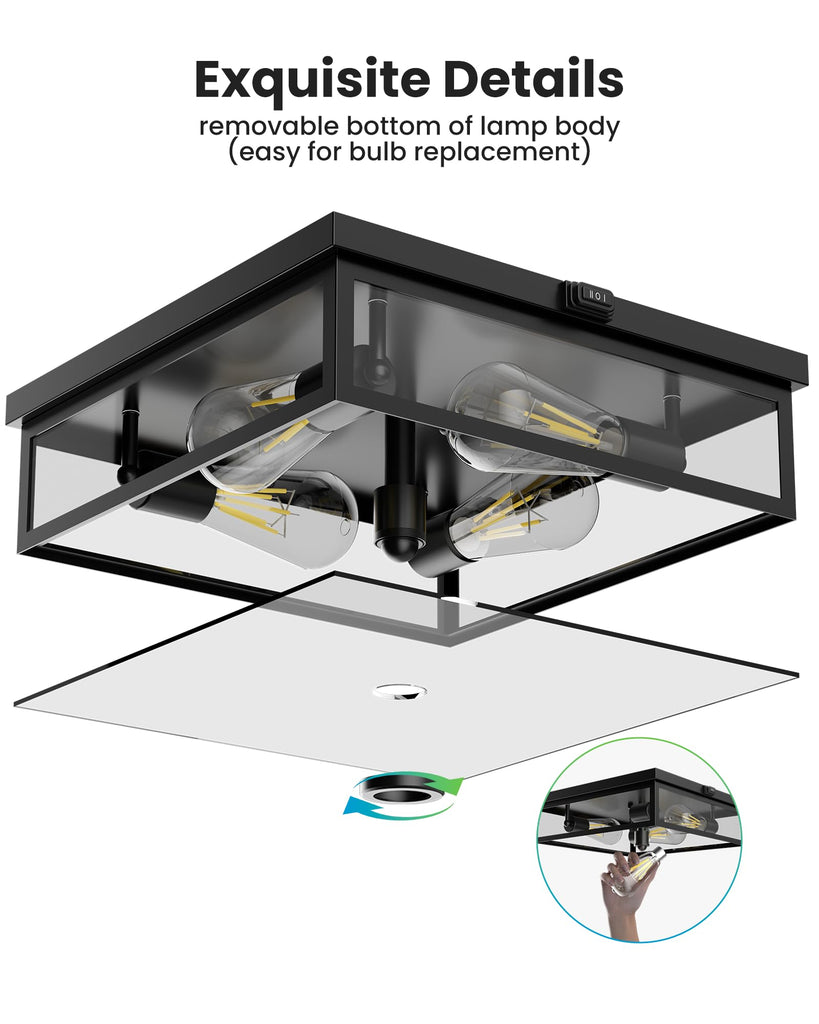 Caftersmark Outdoor Ceiling Light with Motion Sensor 14in, Flush Mount Porch Ceiling Light, lear Glass with Dusk to