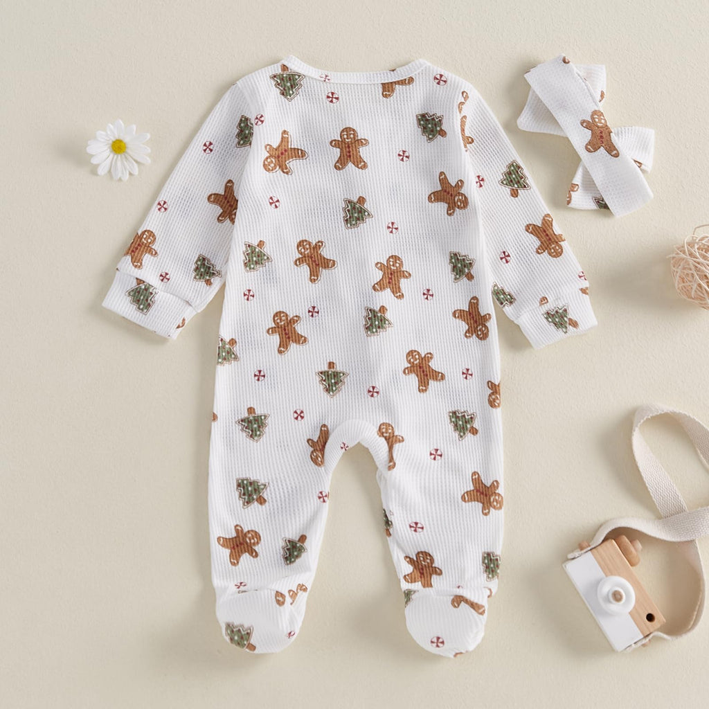 Newborn Baby Girl Boy Christmas Outfit Zip Up Ruffle Footie Romper Jumpsuit Waffle Knit Onesie Xmas Santa Clothes