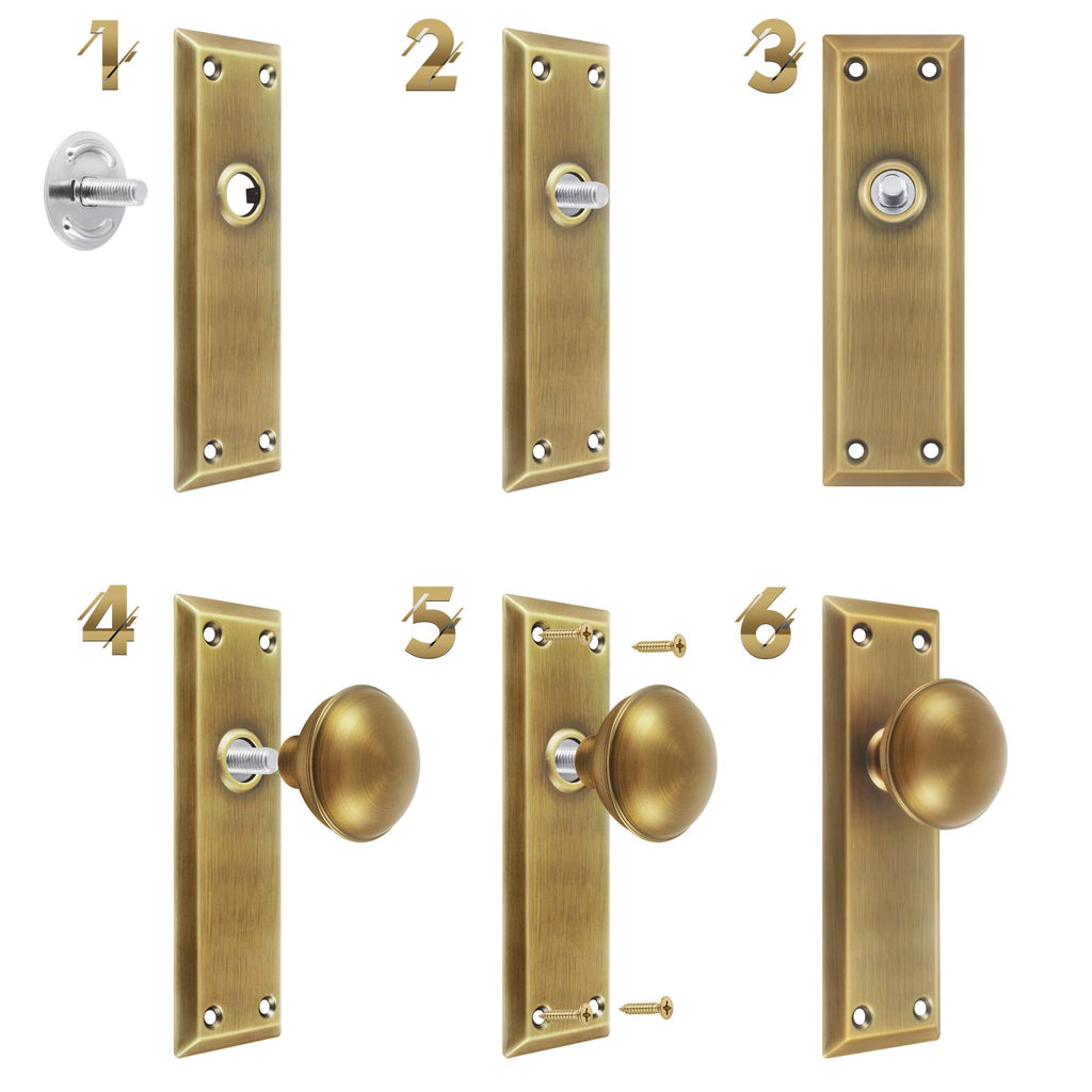 2 Pack Single Sided Vintage Dummy Door Knobs Interior, Antique Brass