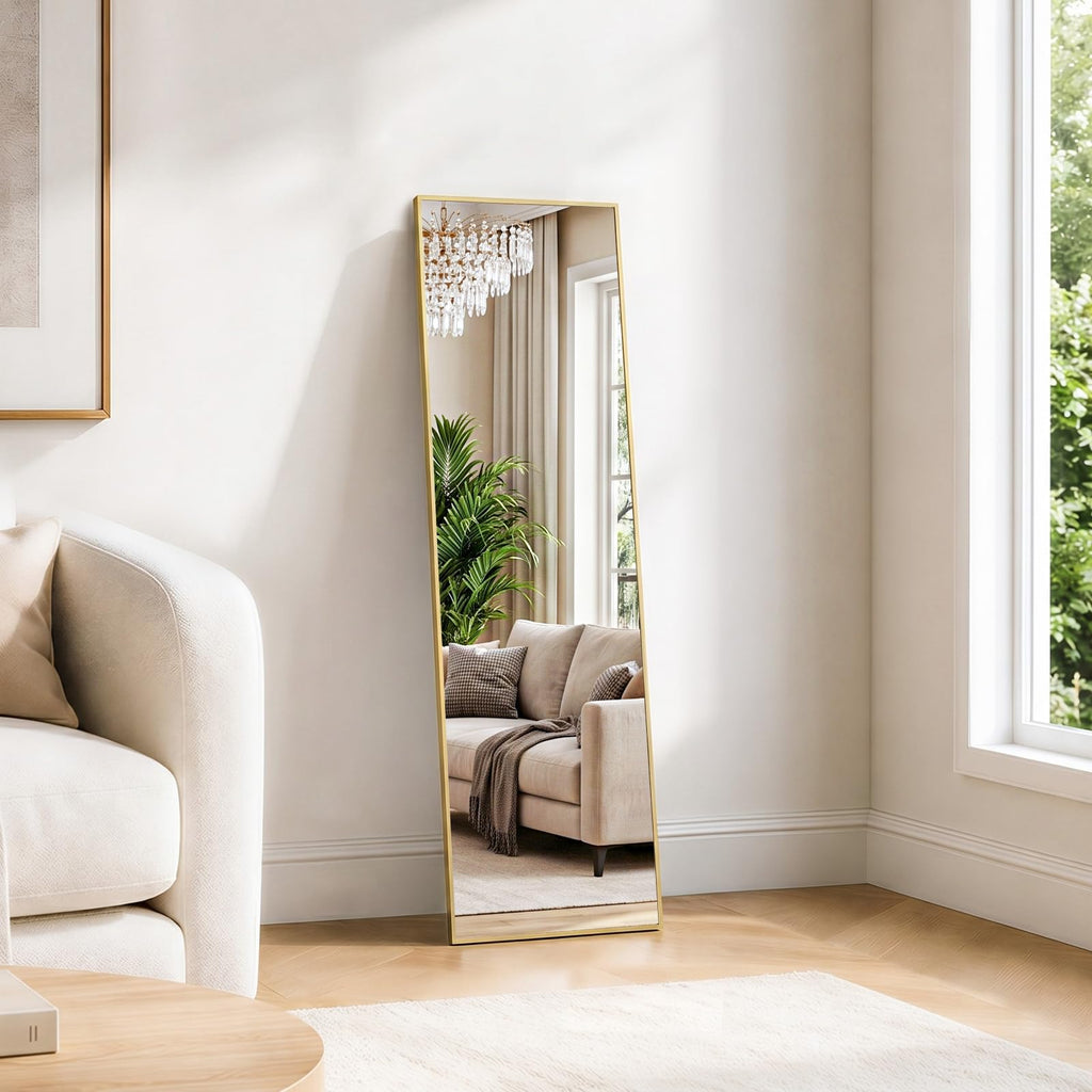 47"x14" Mirror Full Length, Wall Mounted/Over the Door, Gold