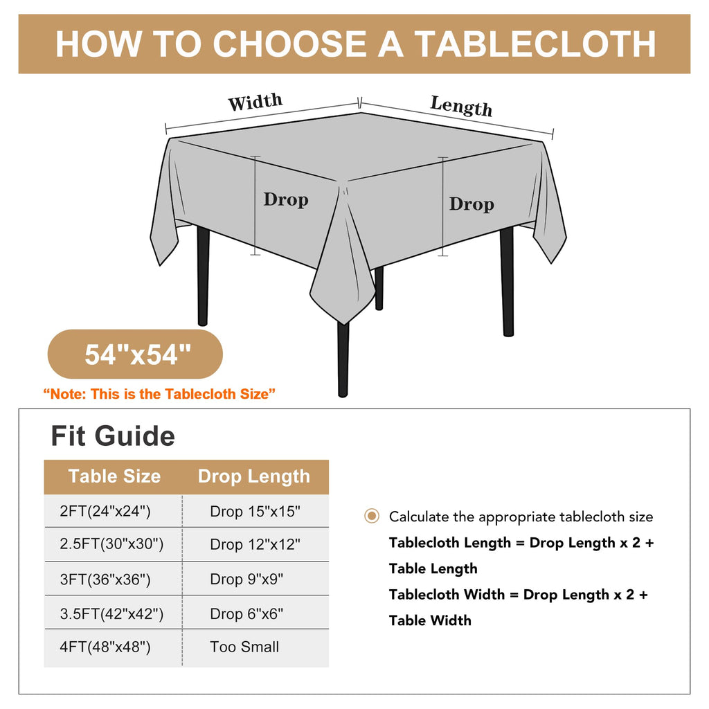 Black Square Tablecloths 54x54 Inch Fabric Table Cloth, 2 Pack