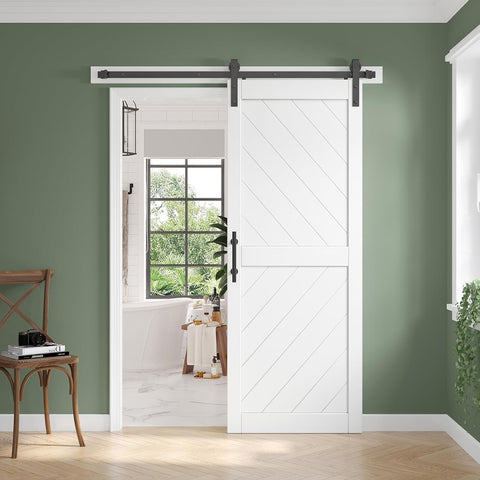 32in x 84in Sliding Barn Door with 5.5FT Barn Door Hardware kit & Handle Included, Solid MDF Wood Sl