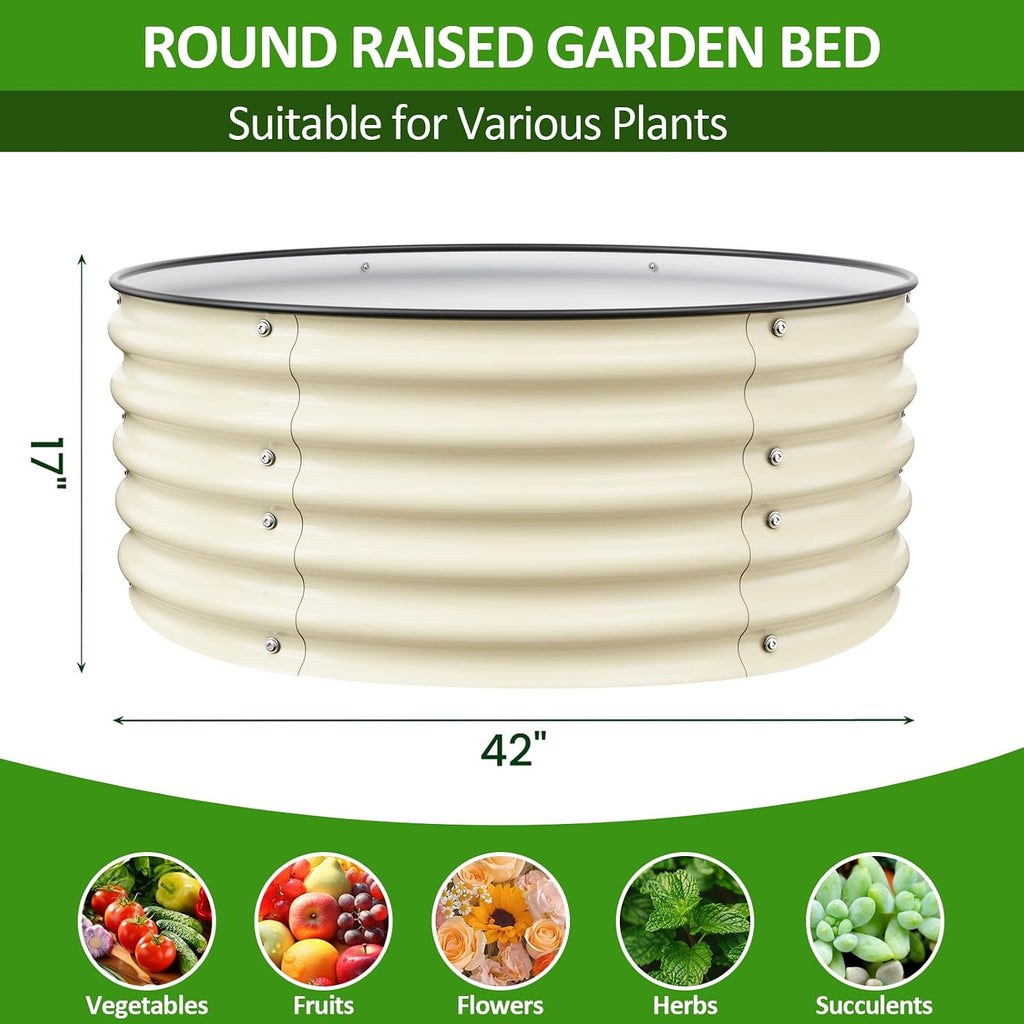 Galvanized Raised Garden Bed, 3.5ft x 17'' Tall Round Metal Planter Raised Garden Boxes Outdoor for Vegetable Fruits