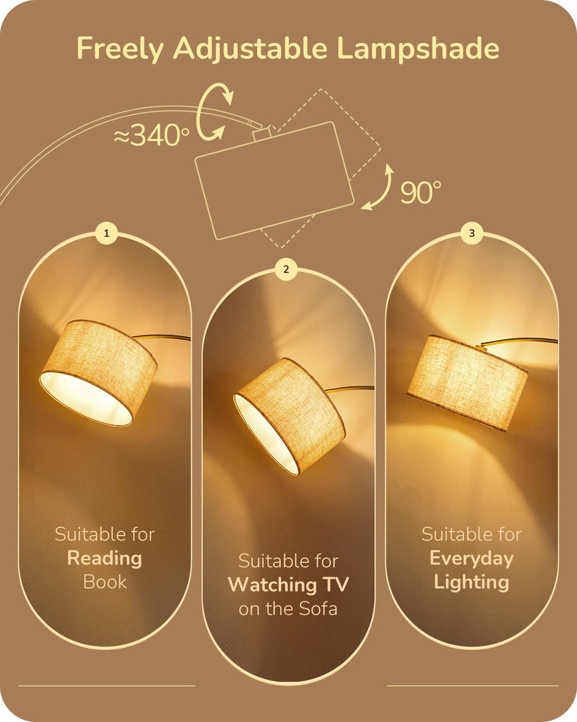 78.3" Gold Arched Floor Lamp with Remote, Modern Standing Lamp