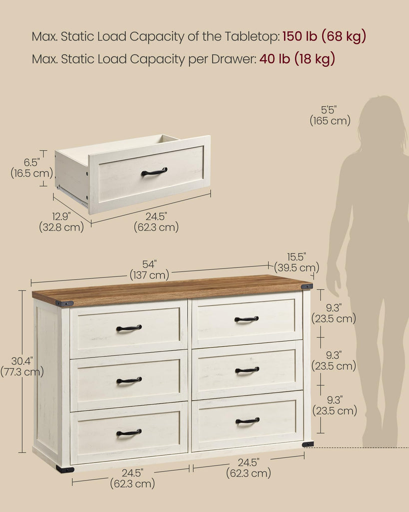 Modern 6-Drawer Dresser, Clothes Storage Cabinet