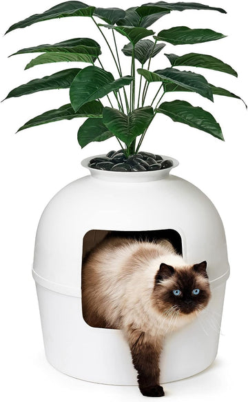 Secret Litter Box by - Hidden Litter Box Enclosure, Patented Design with Odor Control, Includes Faux Plant, Carbon