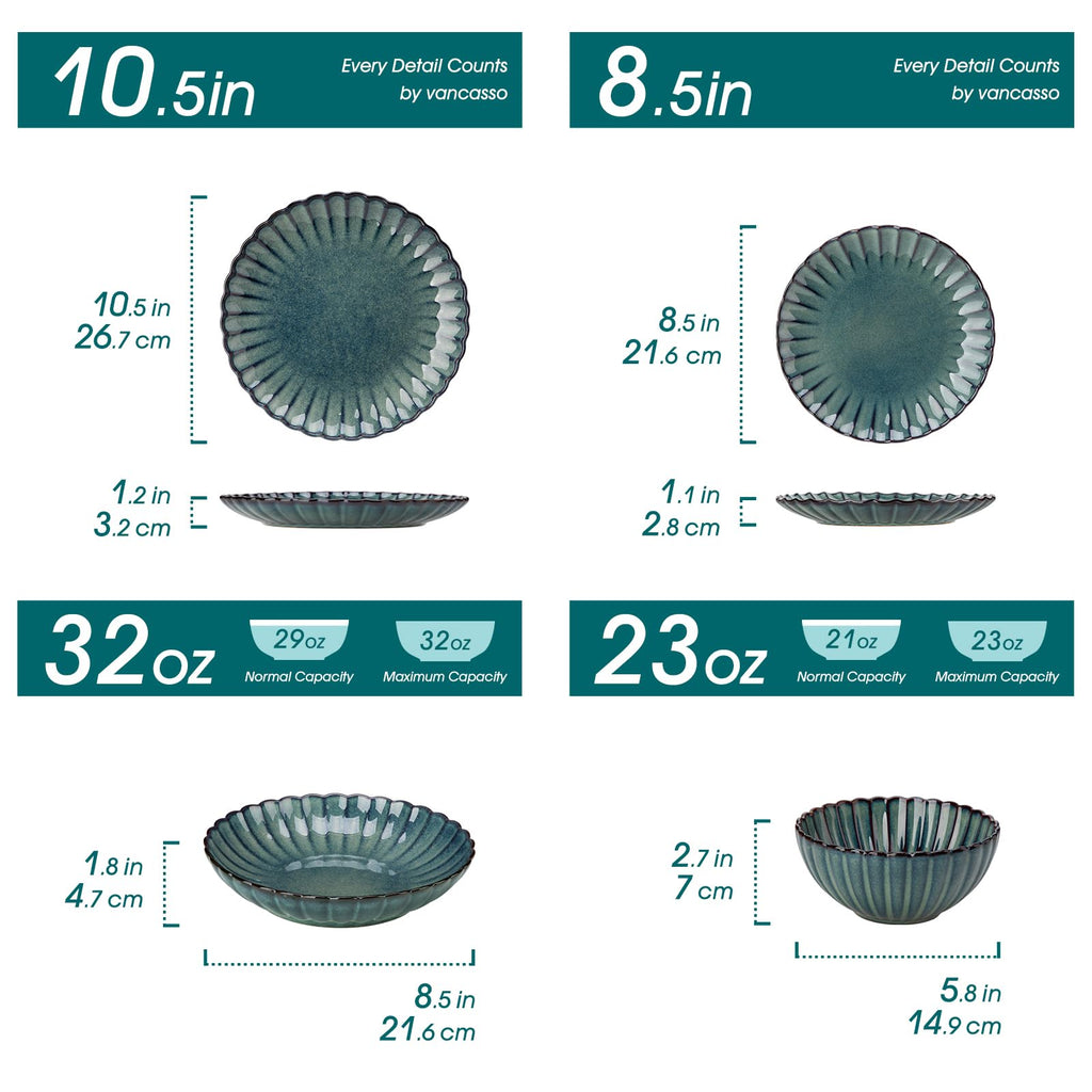 24 Pieces Dinnerware Sets for 6, Ceramic Plates and Bowls Sets
