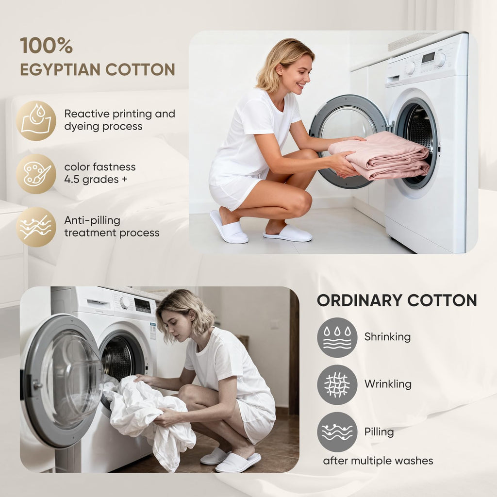 1200 Thread Count Egyptian Cotton 100% Bed Sheet Set, Solid Thickness, Long-Lasting Durable Construction, Resists