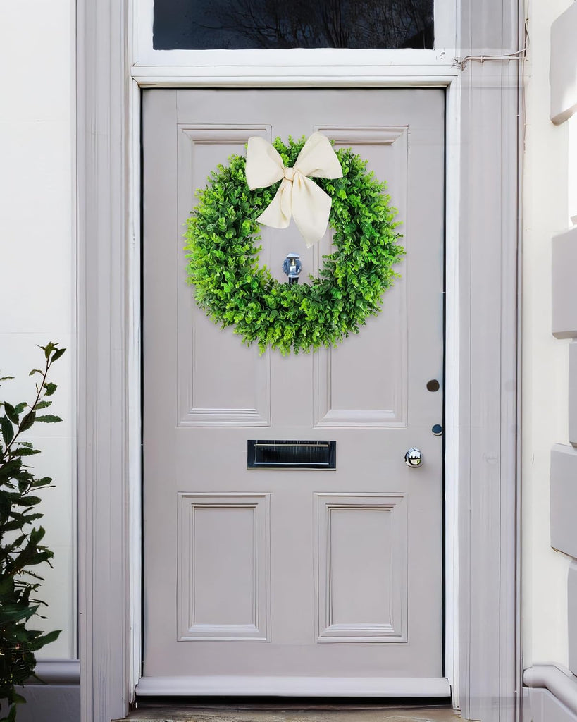 Large Boxwood Wreath Front Door 24'' Artificial Spring Wreaths for Front Door Farmhouse Wedding Green Year Round