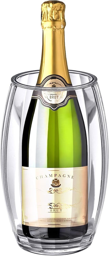 VinoLux - Acrylic Double-Wall Wine Chiller Bucket, Clear Plastic Insulated Champagne Cooler, Sweat-Free and Iceless