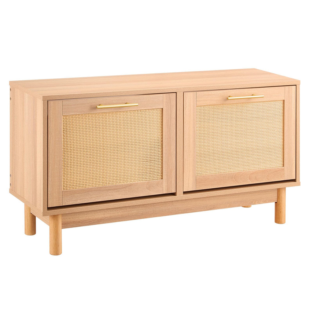 Rattan Shoe Storage Bench, Entryway Bench with 2 Flip Drawers, Holds up to 300 lbs with 4 Compartments and 2 Rattan