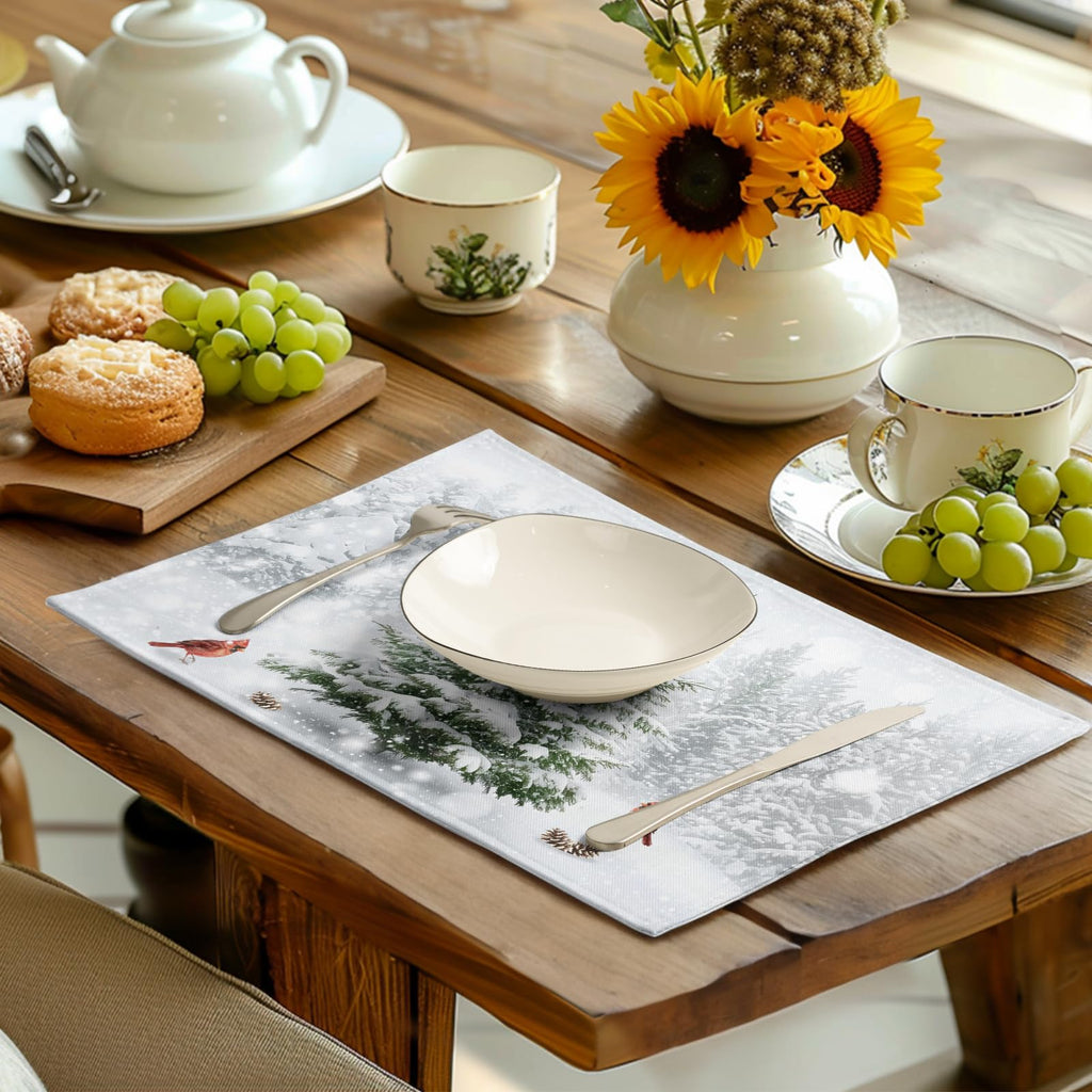 Winter Pine Tree Birds Placemats Set of 4 Christmas Table Place Mat