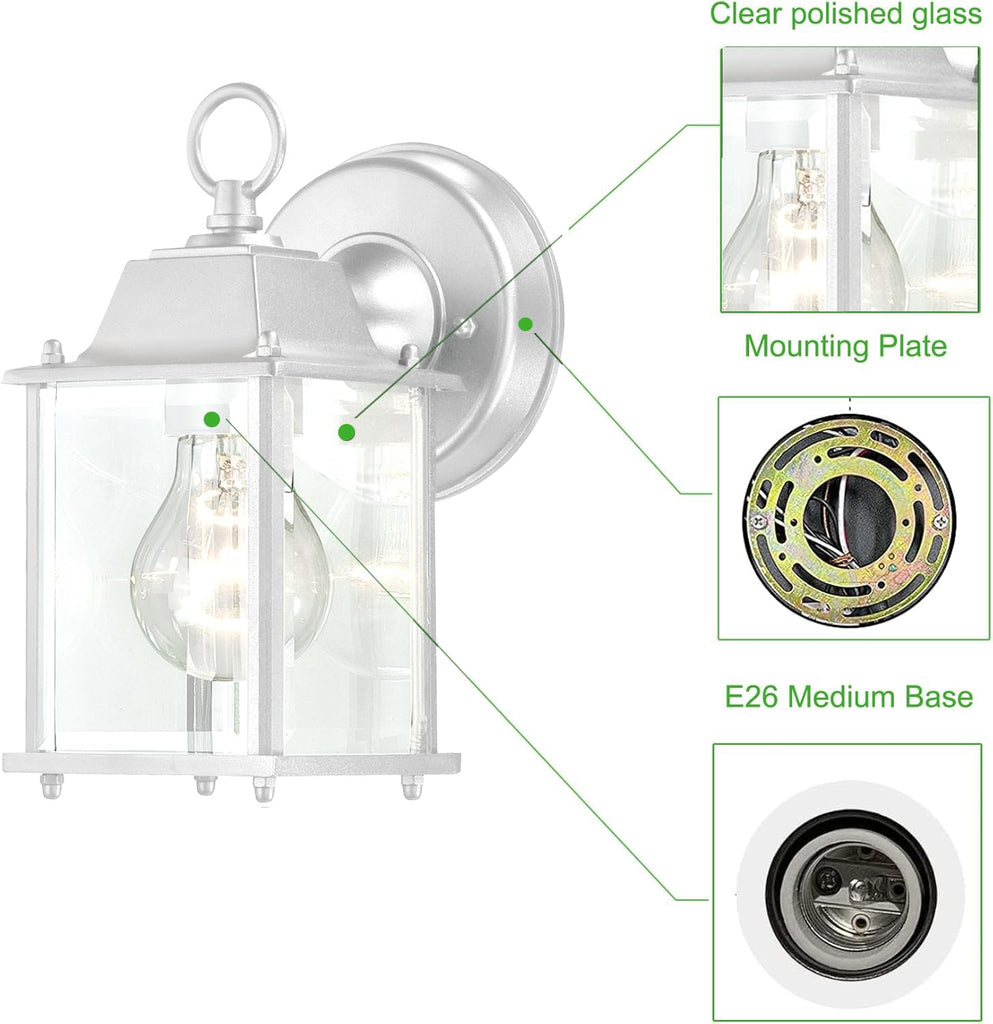 4 Packs White Outdoor Wall Lantern, Exterior Waterproof Wall Sconce, Aluminum Housing Plus Glass, Wet Location