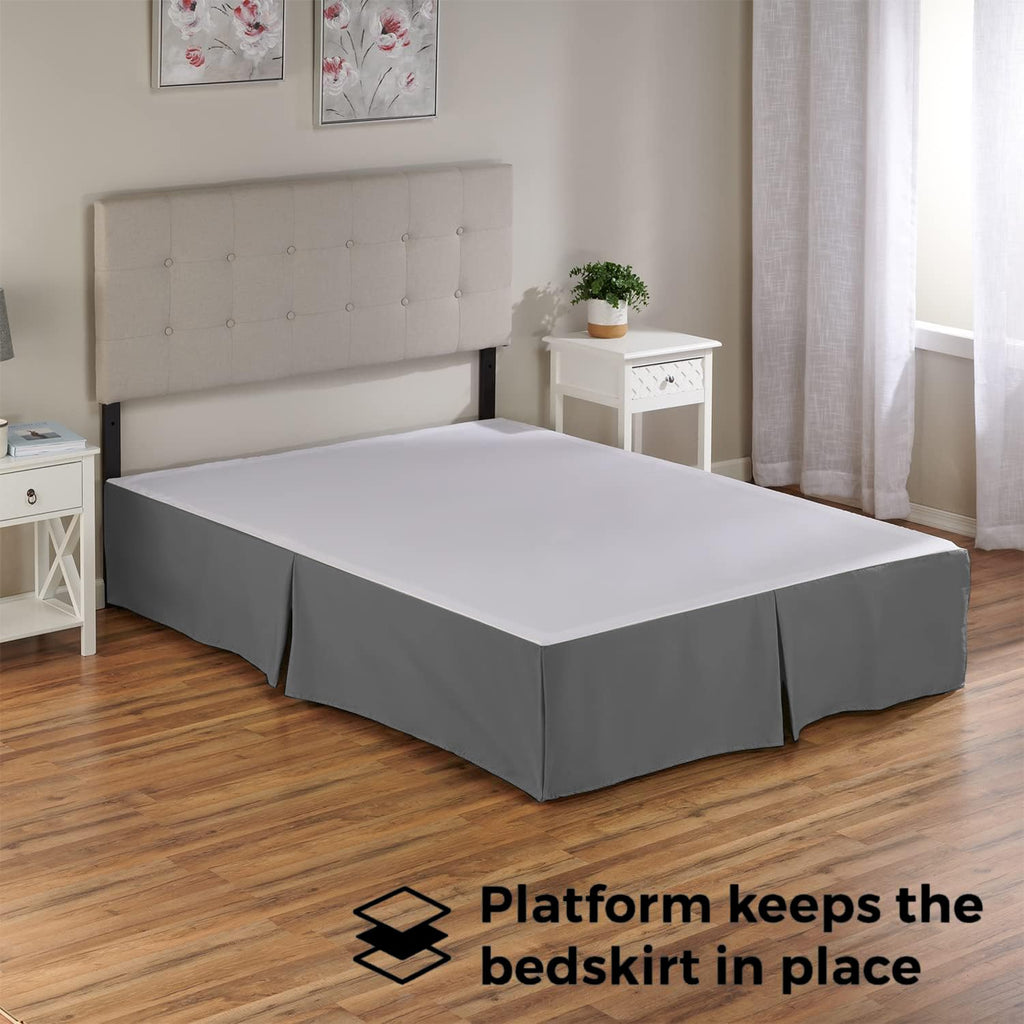 Bedskirts Queen Size - 100% Natural Cotton Split Corner Grey Queen Bedskirt 21 inch Drop - Center & Corner