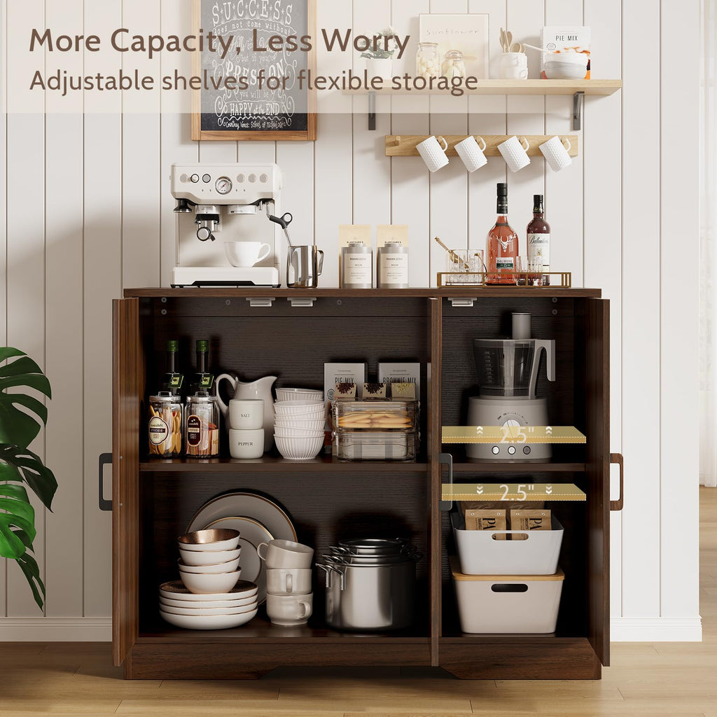 Modern Farmhouse Buffet Cabinet with Storage, 42" Large Sideboard Storage Cabinet with 3 Barn Doors, Coffee Liquor