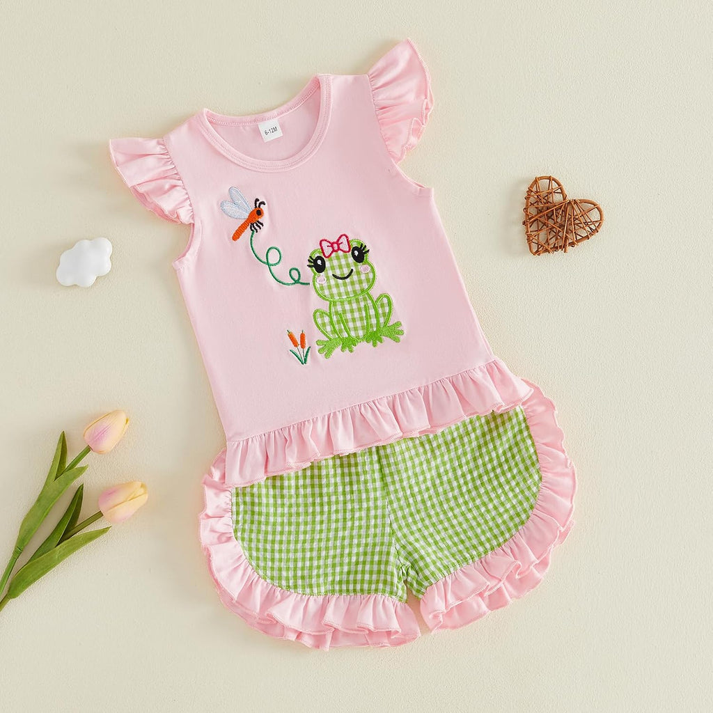 Toddler Baby Girl Clothes Summer Ruffle T Shirts and Shorts Set
