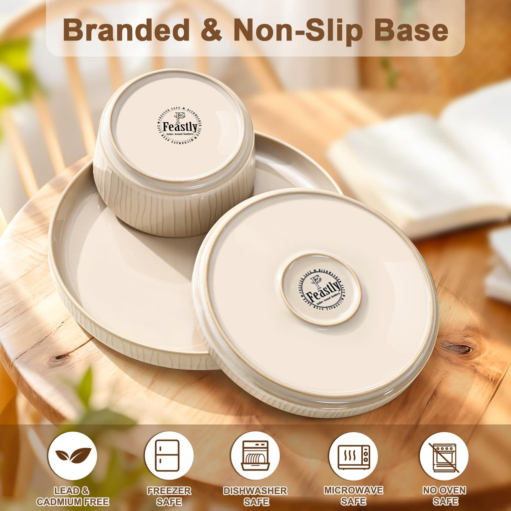 Reactive Glaze Ceramic Plates and Bowls Sets for 4, Stoneware Dinnerware Sets, Housewarming Gifts, Chip Resistant