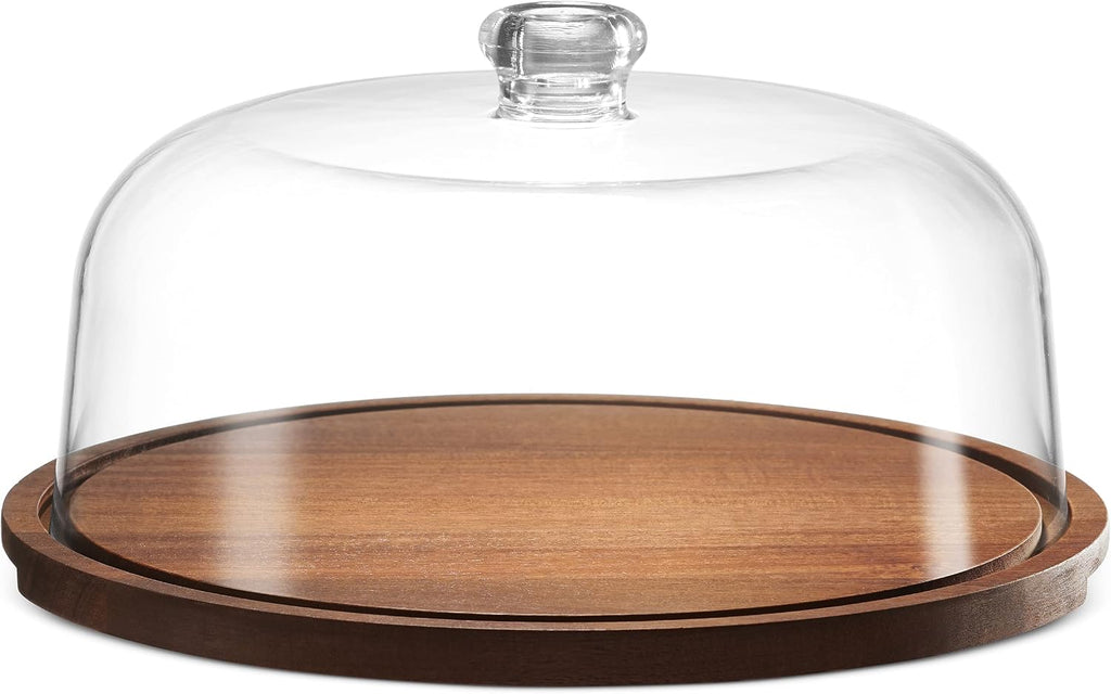 Cake Stand, Cake Plate Server Platter with Dome, Acacia Wood and Shaterproof Acrylic Lid