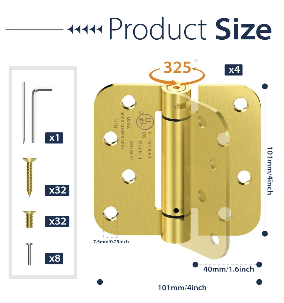 4 Inch Self Closing Door Hinges, 4-Pack Spring Loaded Door Hinges