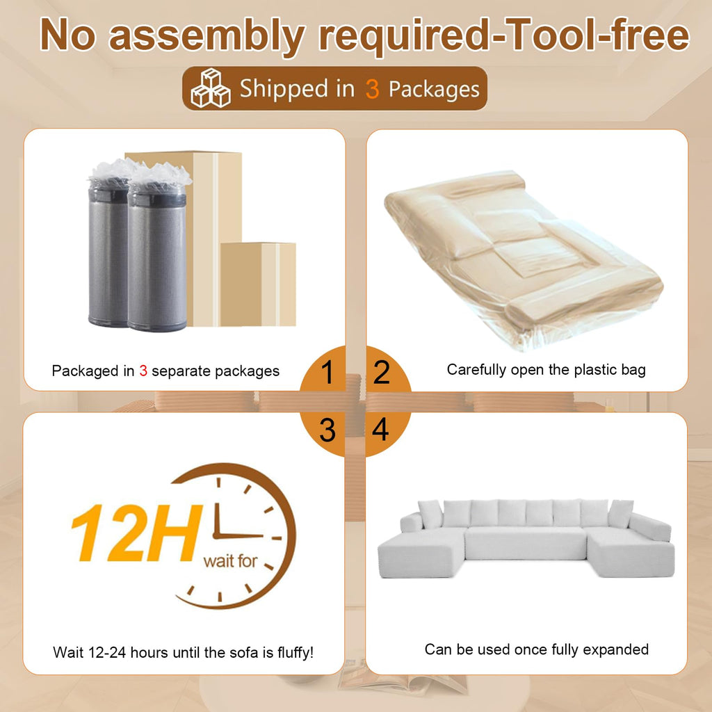 145" Oversized Cloud Boneless Sofa Couch with Double Chaise, Modern Corduroy U Shaped Modular Sectional Sofa with