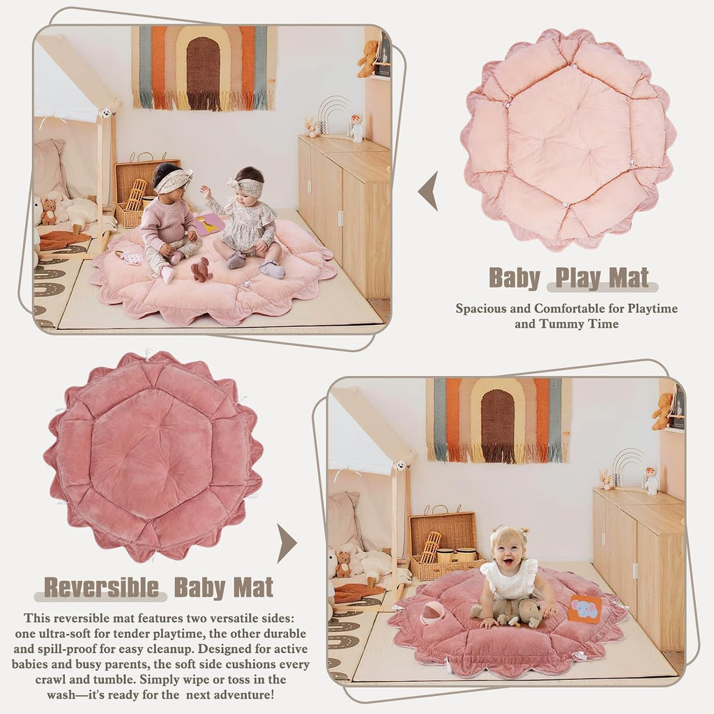 In-1 Plush Baby Play Gym, Activity Mat with Convertible Gym, Baby Gym 6 Sensory Toys, Play Center for Newborn to