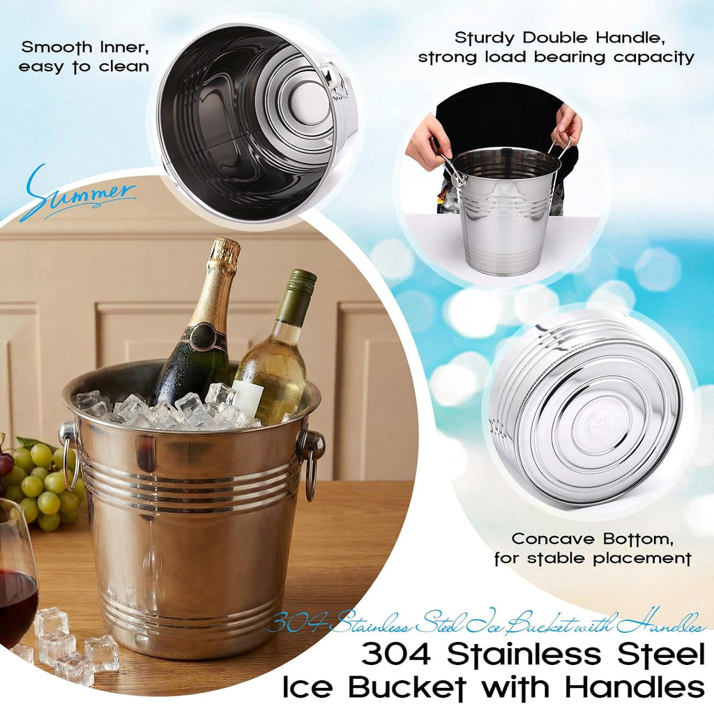 Packs 5.3QT/ 5L Champagne Ice Bucket Bulk Stainless Steel Ice Buckets with Handle Metal Silver Chiller Buckets - Set of 10