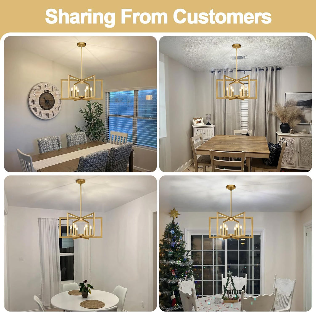 25"-61" Height Adjustable Modern Gold Chandelier for Dining Room, No Assembly Required Gold Dining Room Light Fixture
