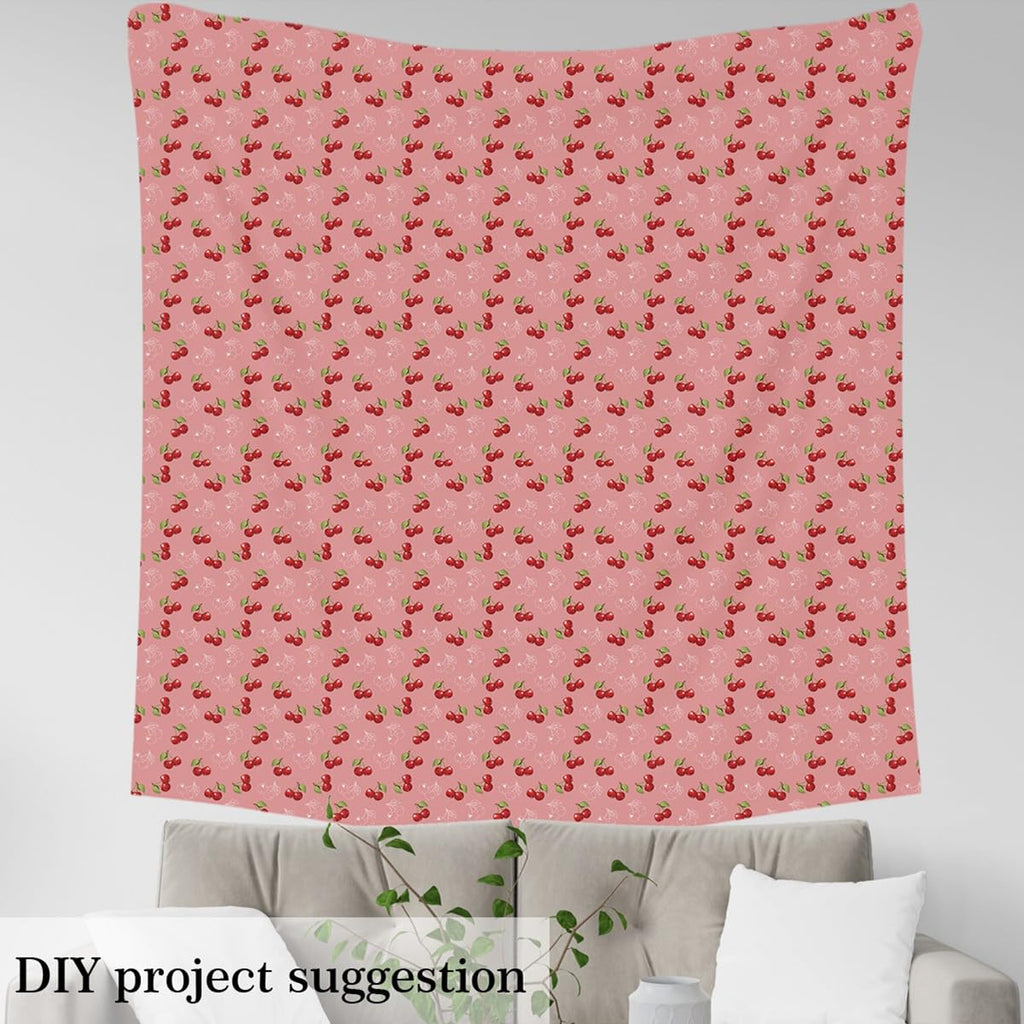 Cherry Upholstery Fabric By The Yard, Cute Cherry Print Decorative Fabric for Upholstery and Home DIY Projects, Leaf