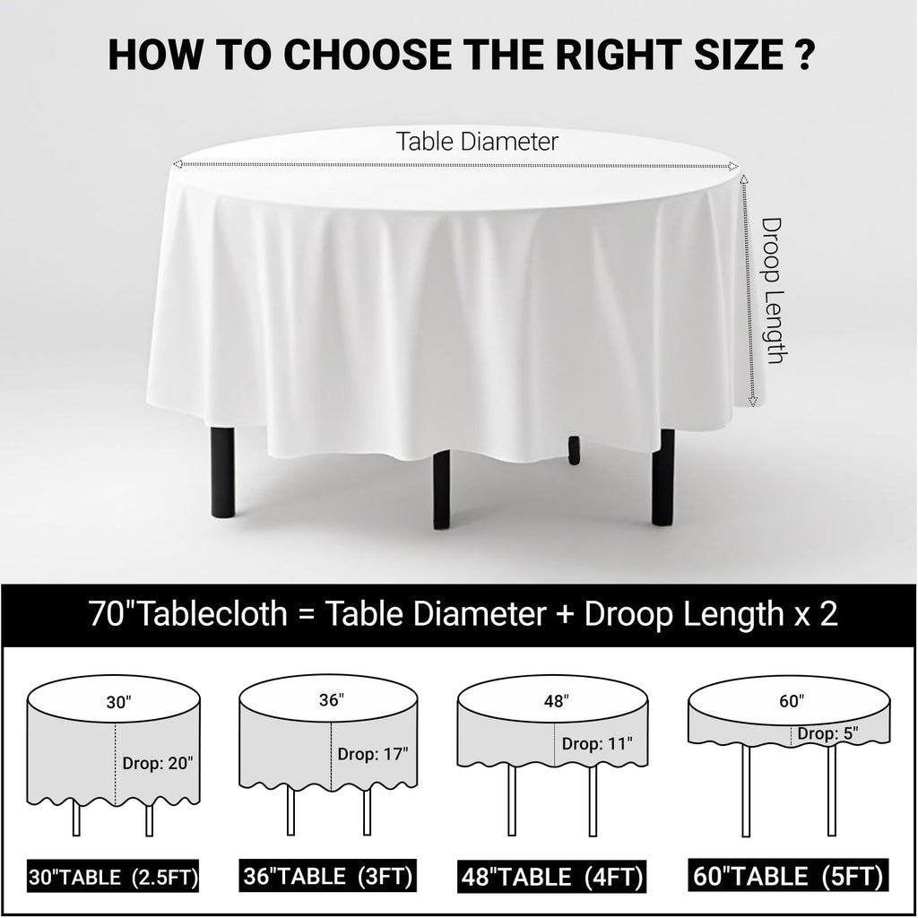 6 Pack White Table Cloth 70 Inch Round Polyester Tablecloth Fabric Washable Table Cover for Wedding Dining Outdoor