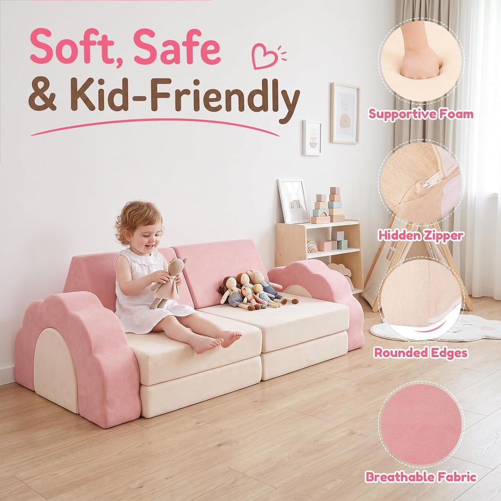 Flower Kids Mini Play Couch, Modular Foam Sofa for Playroom & Bedroom