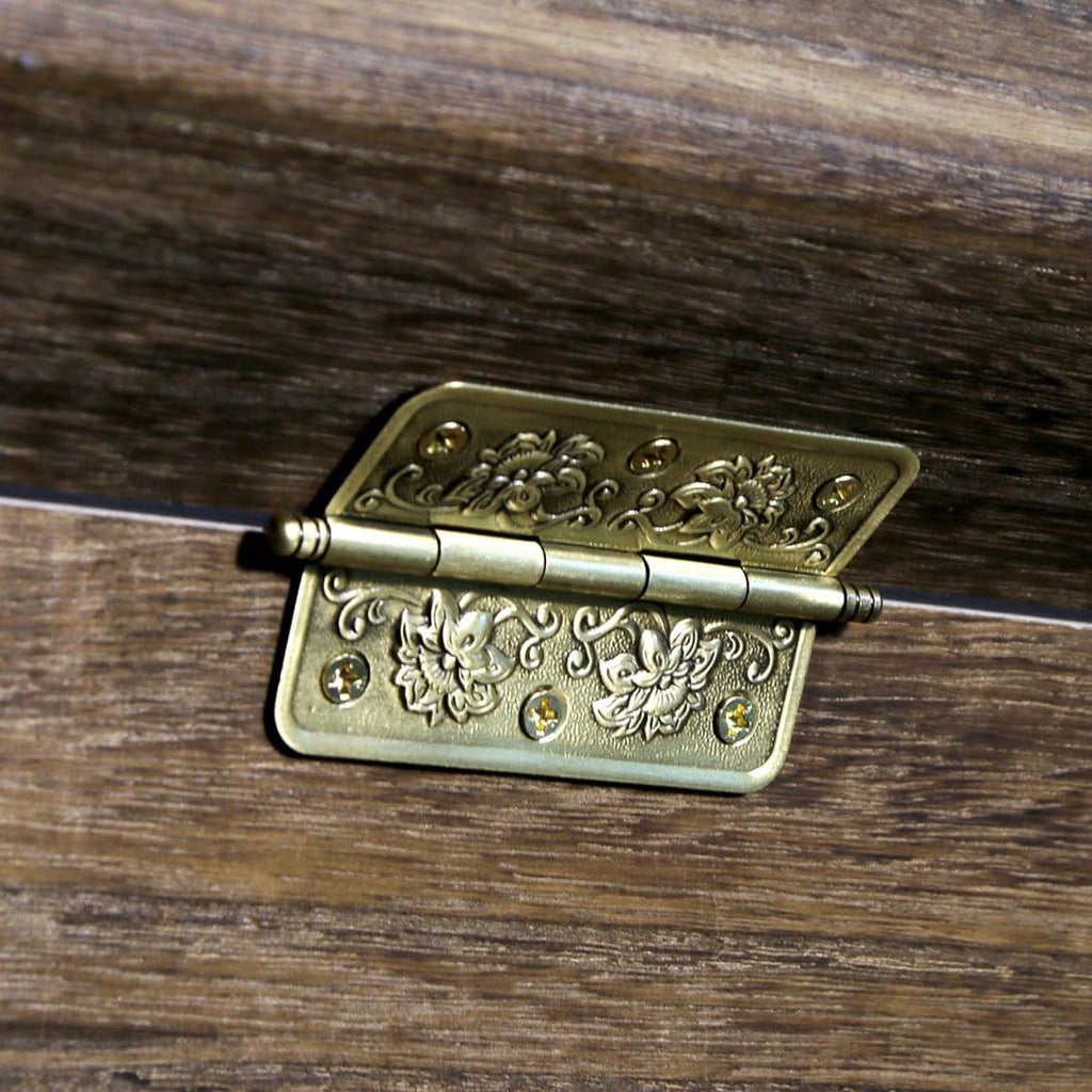 4 PCs Embossed Brass Hinges - Decorative Flap Hinges with Flower Patterns for Wooden Chest Trunck Cabinet Cupboard