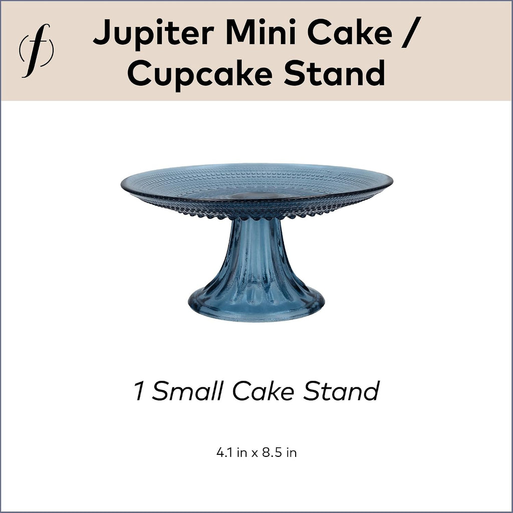 Jupiter Beaded Hobnail Glass, 8.5 Inch Mini Cake/Cupcake Stand, Cornflower Blue