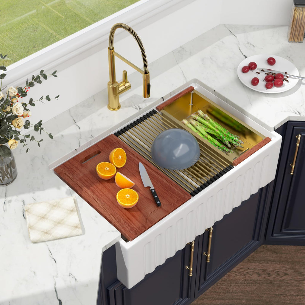 33 White Farmhouse Kitchen Sink Double Bowl Reversible Apron Front