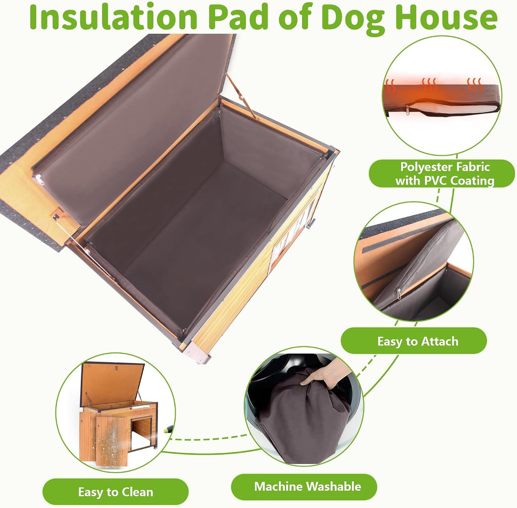Insulated Dog House Outdoor Weatherproof, Large Wooden House, Removable Inner Lining in Winter, Upgraded Chewing