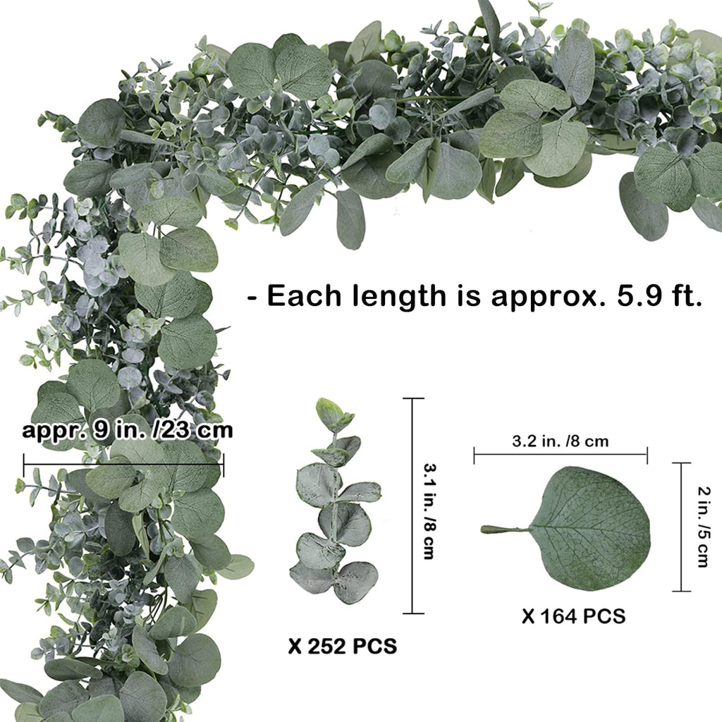 5.9' Long Faux Silver Dollar Eucalyptus Leaves Greenery Artificial Garland in Grey Green for Wedding Arch Swag