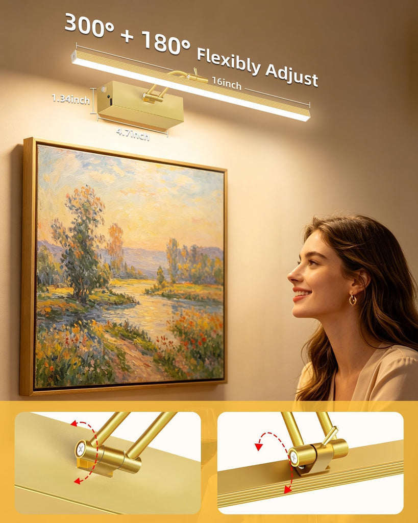 2 Pack 16-Inch Picture Light with Remote, 5200mAh Battery Operated