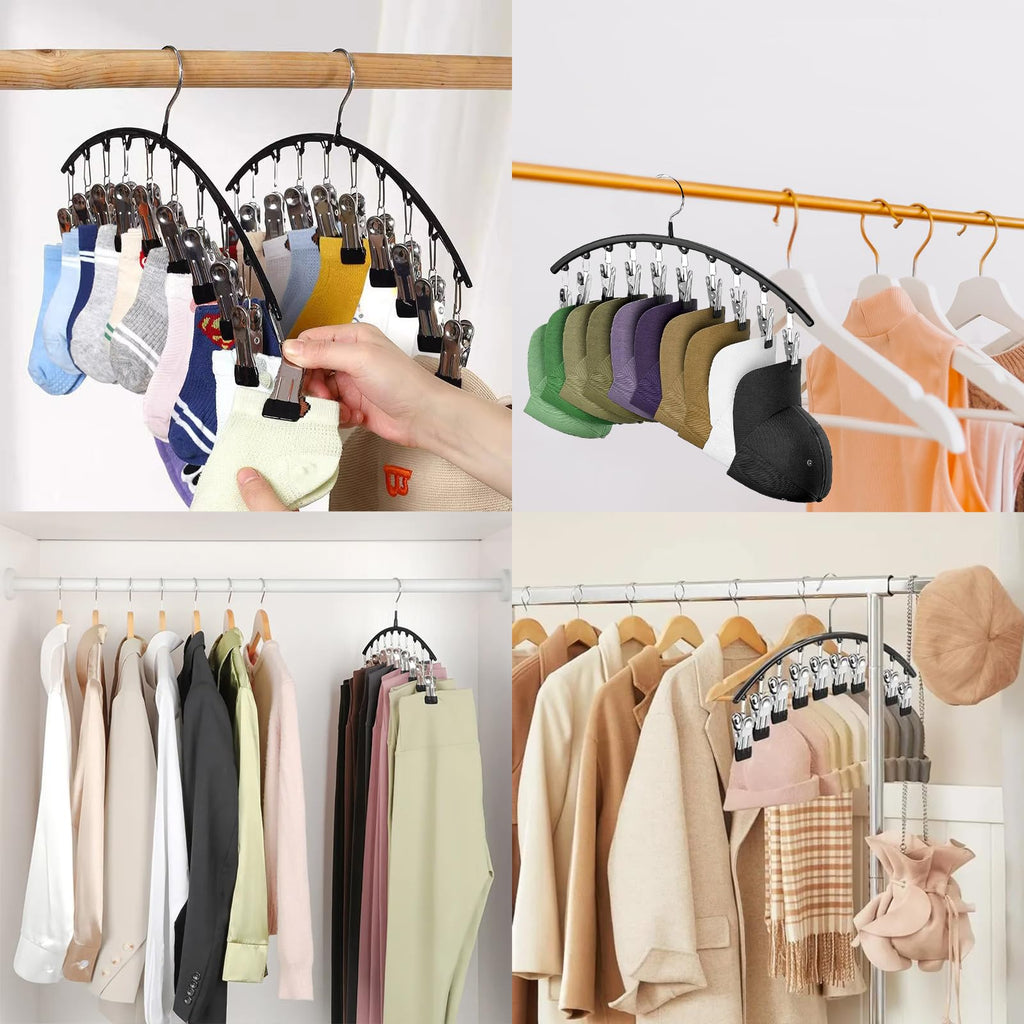 Legging Hangers for Closet Organizer, Hat Hangers for Closet 4 Pack with 10 Clips Holds 40 Leggings, Legging Hanger