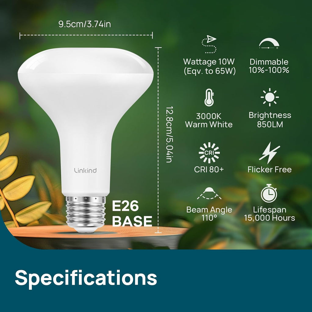 BR30 LED Flood Light Bulbs Indoor, 10W=65W 850 Lumens 3000K