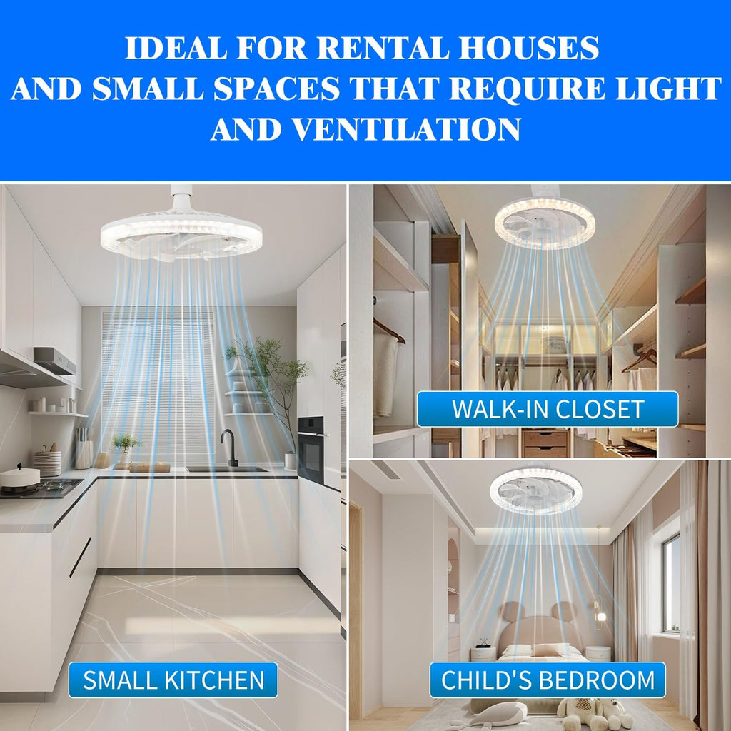 Light Socket Fan with Remote 12”, Screw in Socket Fan Light with Dimmable Brightness and Color Temp, Socket Modern Flush Mount Low Profile Ceiling Fan for Bedroom, Small Living Room, Kitchen A101-B0CZRZYTMV