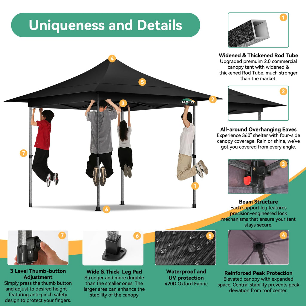 13x13 Pop Up Canopy Tent Heavy Duty with Auto-Extending Eaves