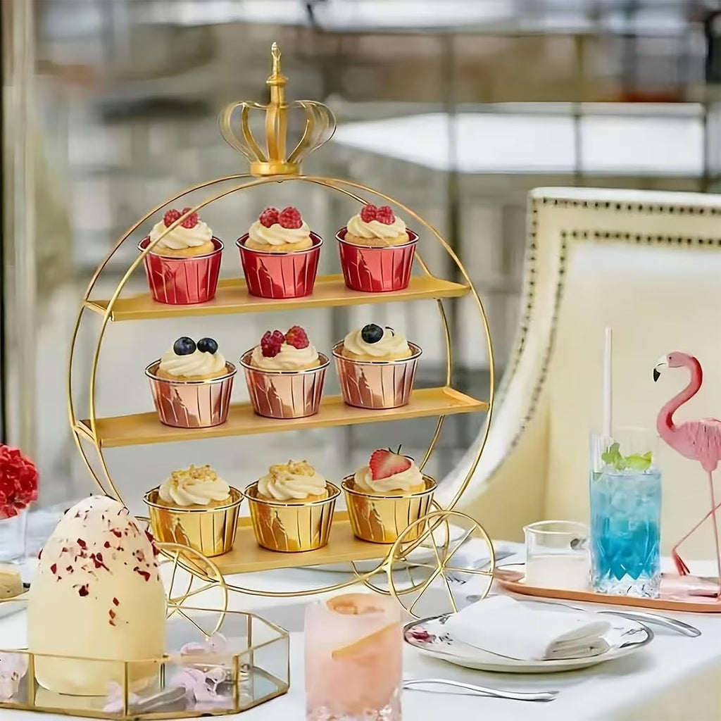 3-Tier Gold Cupcake Stand for Weddings & Parties - Tiered Serving Tray Crown Dessert Table Display Stand Holder