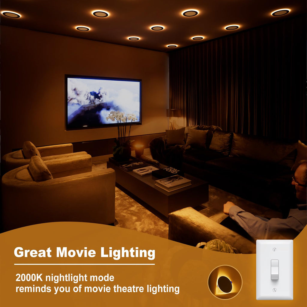 6 Pack 6 Inch Black Recessed Light with Night Light