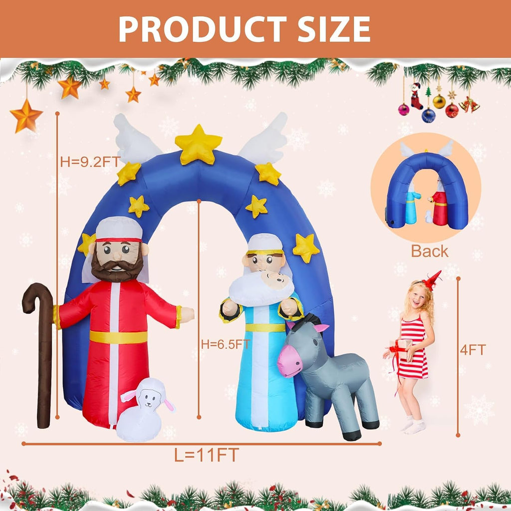 9.2FT H Christmas Inflatable Nativity Scene Archway with Build-in LED Lights, Huge Blow up Christmas Inflatable