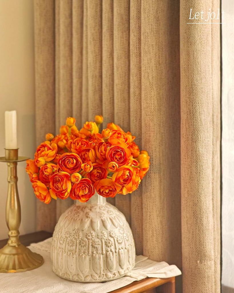 Ranunculus Artificial Flower Orange Silk Flowers, 18 Pcs