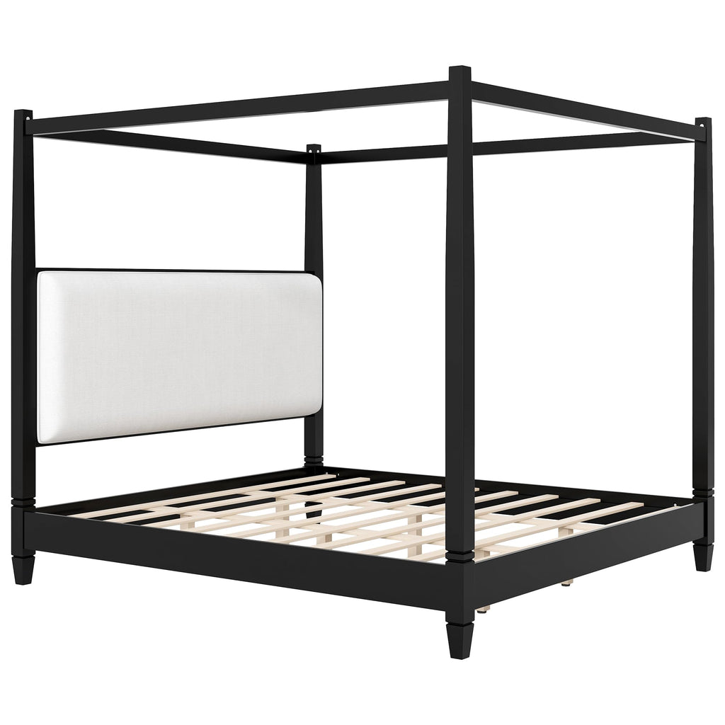 Cara Wooden Canopy Bed Frame with Headboard, 4 Poster Platform Bed Frame with Wooden Slat Supports and