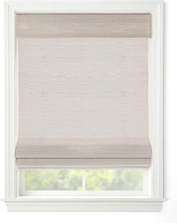 Cordless Woven Wood Roman Shades, 34W x 60H, Bamboo Mesh White, Sizes 20-72 Wide and 24-72 High