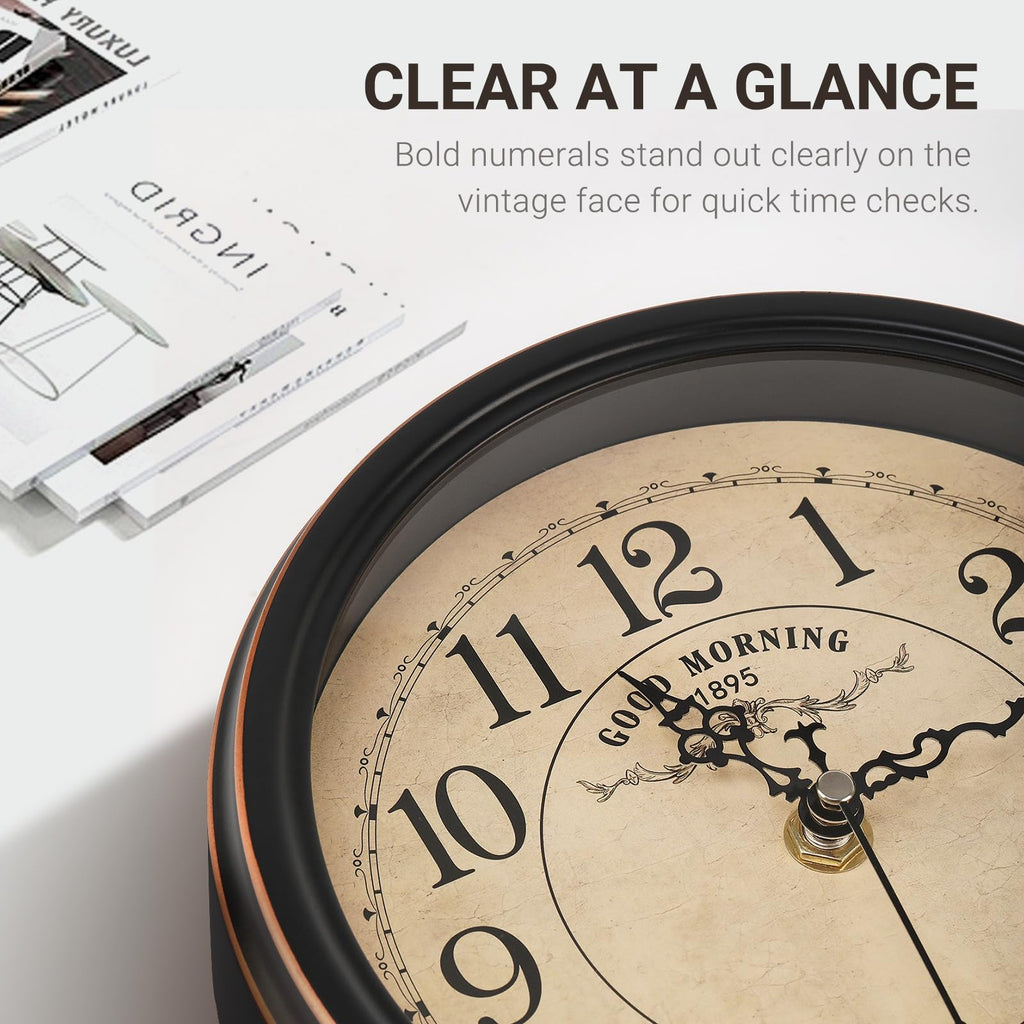 7" Vintage Full Metal Mantel Clock, Silent Desk & Table Clock