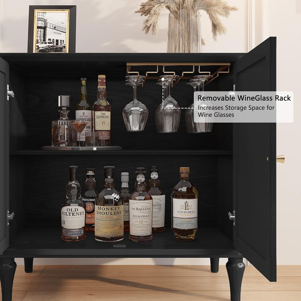 Black Sideboard Buffet Cabinet with Storage, Mid-Century Modern Storage Cabinet with 2 Doors and Adjustable Shelves
